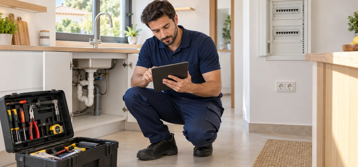 Técnico realizando una revisión de mantenimiento en una vivienda